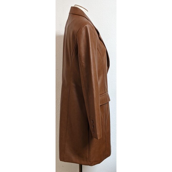 With The Girls By Avec Les Filles Brown Faux Leather Vegan Trench Coat Size M - Picture 9 of 13